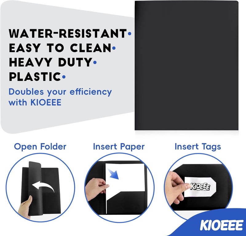 KIOEEE Plastic Folders with Pockets Bluk (36 Pack), Heavy Duty Plastic Folders with 2 Pocket and Business Card Slot. Fit Letter Size Paper, Black for School - Image 4